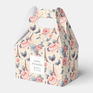 Eiffel Tower Butterfly and Roses Pattern Birthday Favor Box