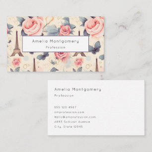 Eiffel Tower Butterfly and Roses Pattern Business Card