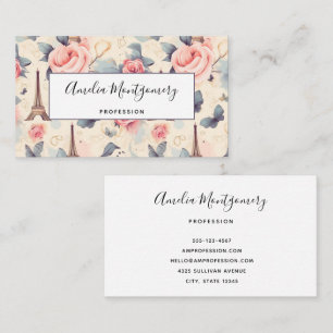 Eiffel Tower Butterfly and Roses Pattern Business Card