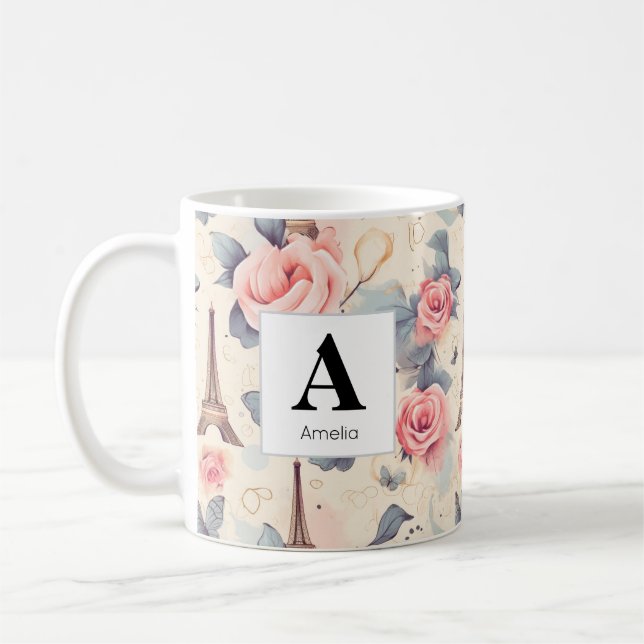 Eiffel Tower Butterfly and Roses Pattern Coffee Mug (Left)
