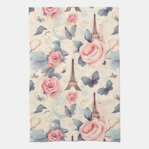 Eiffel Tower Butterfly and Roses Pattern Kitchen Towel