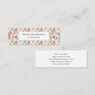 Eiffel Tower Butterfly and Roses Pattern Mini Business Card