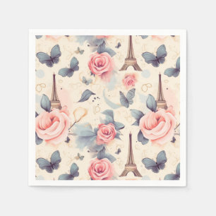 Eiffel Tower Butterfly and Roses Pattern Napkin