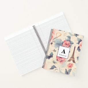 Eiffel Tower Butterfly and Roses Pattern Notebook
