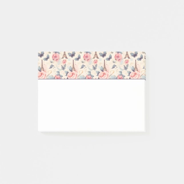 Eiffel Tower Butterfly and Roses Pattern Post-it Notes (Front)