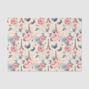 Eiffel Tower Butterfly and Roses Pattern Tissue Paper
