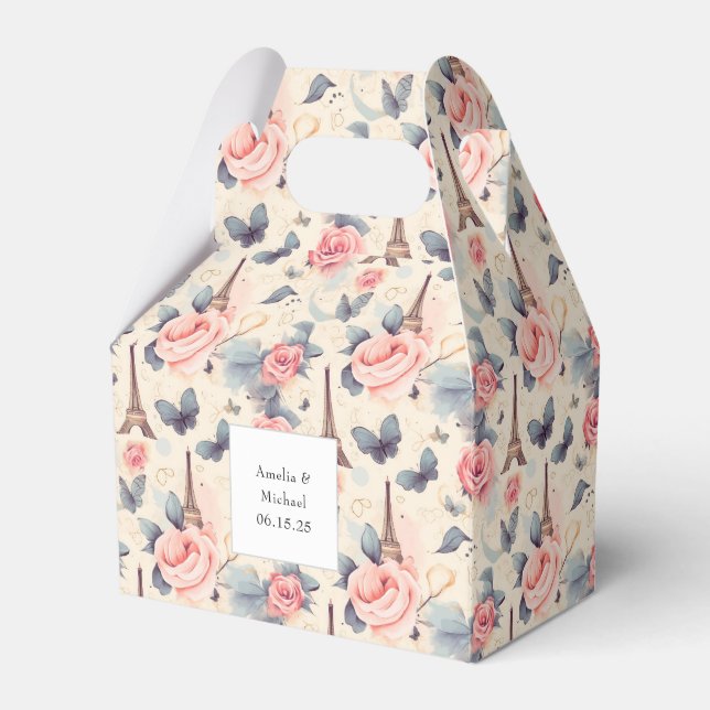 Eiffel Tower Butterfly and Roses Pattern Wedding Favor Box (Front Side)
