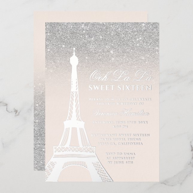 Eiffel tower chic silver glitter pink Sweet 16 (Front/Back)