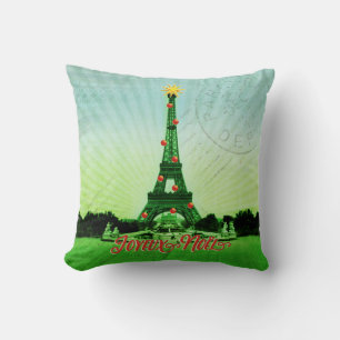 Eiffel Tower Christmas Collage Throw Pillow