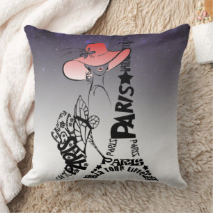 Eiffel Tower Cojin with Calligraphy Throw Pillow