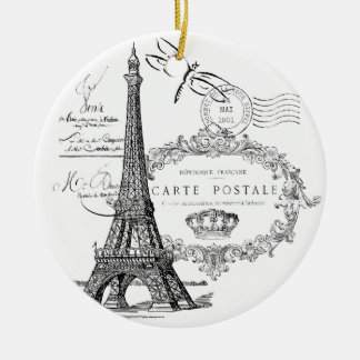 Eiffel tower collage ceramic ornament