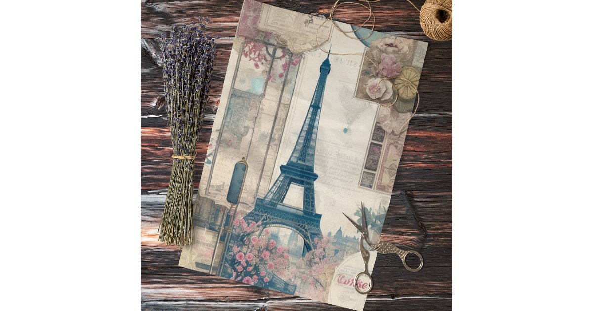 Eiffel Tower Collage Decoupage Tissue Paper | Zazzle