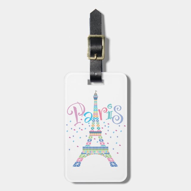 Eiffel Tower Confetti Luggage Tag (Front Vertical)