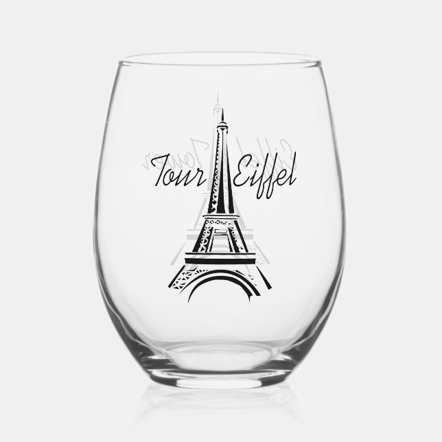  Eiffel Tower Design Stemless Wine Glass (Back)