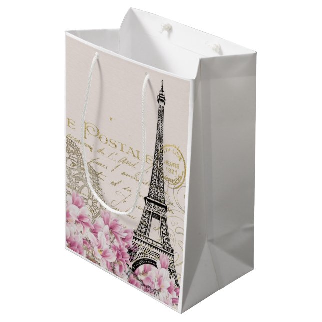 Eiffel Tower Elegant Vintage Medium Gift Bag (Front Angled)