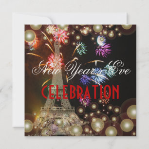 Eiffel Tower, fireworks champagne bubbles Invitation