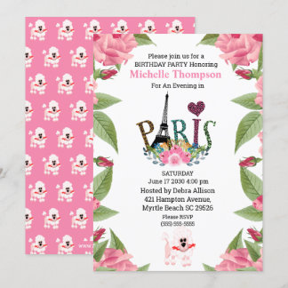 Eiffel Tower Floral Paris France  Birthday   Invitation