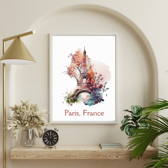 Eiffel Tower Flower Floral Watercolor Paris France Poster (Creator Uploaded)