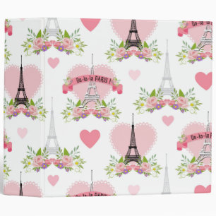 Eiffel Tower Flowers Pink Hearts Paris French Binder