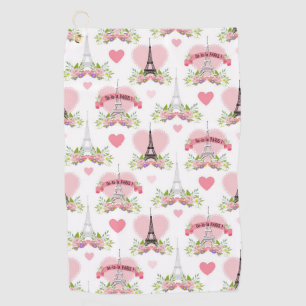Eiffel Tower Flowers Pink Hearts Paris French Golf Towel