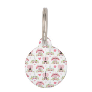 Eiffel Tower Flowers Pink Hearts Paris French Pet Tag