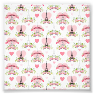 Eiffel Tower Flowers Pink Hearts Paris French Photo Print