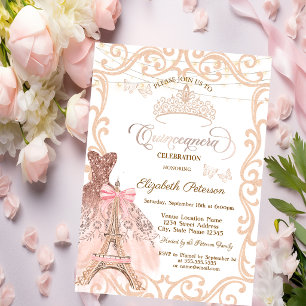 Eiffel Tower Frame Dress Butterfly Metallic Invitation
