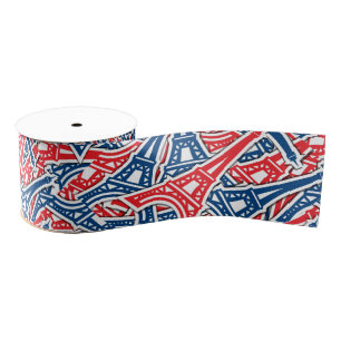 Eiffel Tower, France Pattern Grosgrain Ribbon