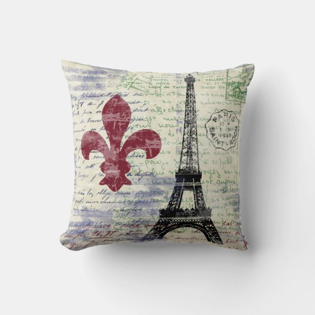 Eiffel Tower France Vintage Art Pillow (Front)