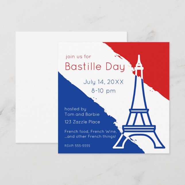 Eiffel Tower French Flag Colours Invitation (Front/Back)