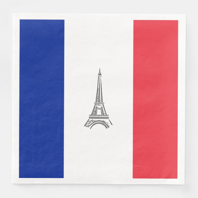 Eiffel Tower French Flag Themed Party Paper Napkin (Front)