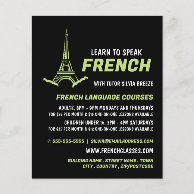 Eiffel Tower, French Language Course Advertising Flyer (Front)