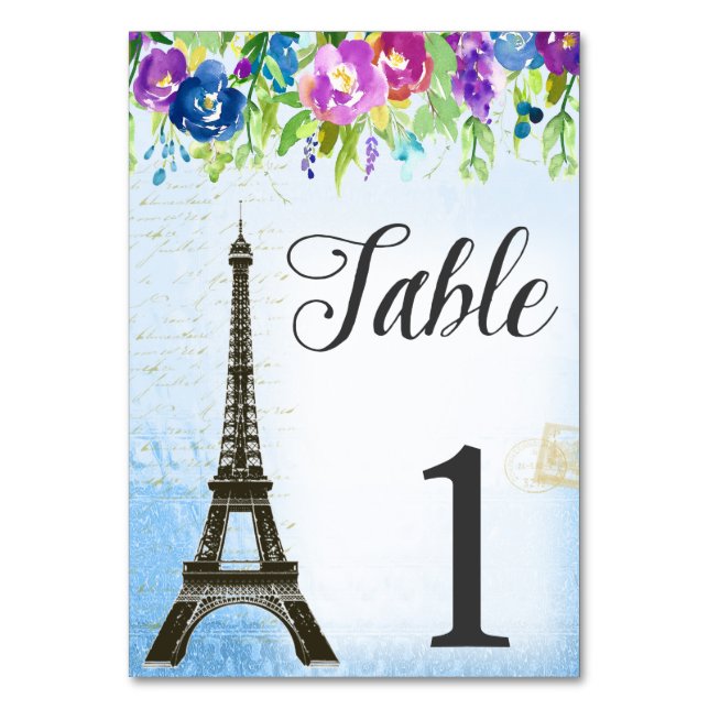 Eiffel Tower French theme table cards (Front)