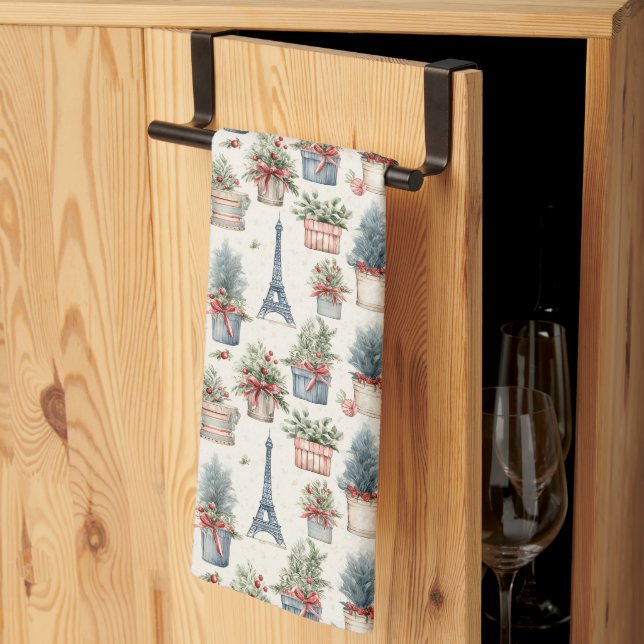 Eiffel Tower, French Topiaries Paris Christmas Kitchen Towel (Thirds Fold)