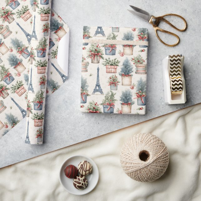 Eiffel Tower, French Topiaries Paris Christmas Wrapping Paper (Crafts)