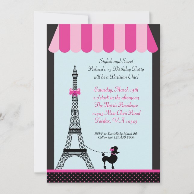 Eiffel Tower Girl Birthday Invitation (Front)