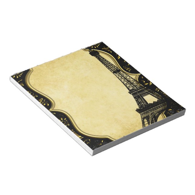 Eiffel Tower Gold and Black Elegance Notepad (Angled)