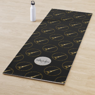 Eiffel Tower gold glitter sparkle pattern Monogram Yoga Mat