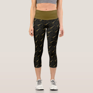 Eiffel Tower gold glitter sparkles black pattern Capri Leggings