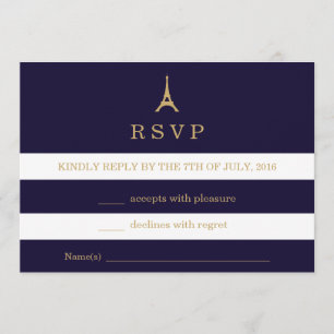 Eiffel Tower gold with stripes RSVP Card