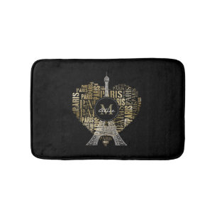 Eiffel Tower Golden Inscriptions Paris in Heart Bath Mat