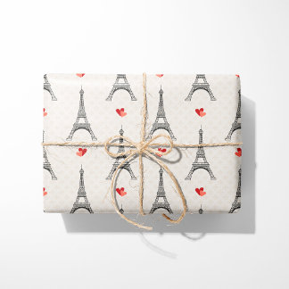 Eiffel Tower & Hearts Wrapping Paper