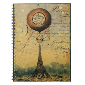 Eiffel Tower Hot Air Balloon Steampunk Notebook