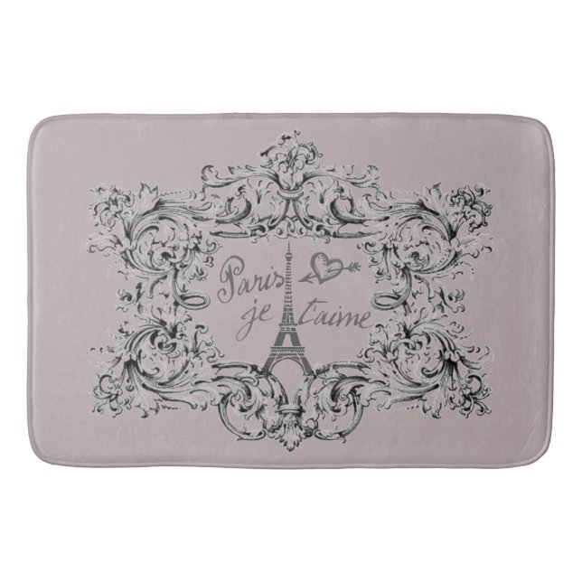 Eiffel Tower "I love Paris" "Paris Je taime" Bath Mat (Front)