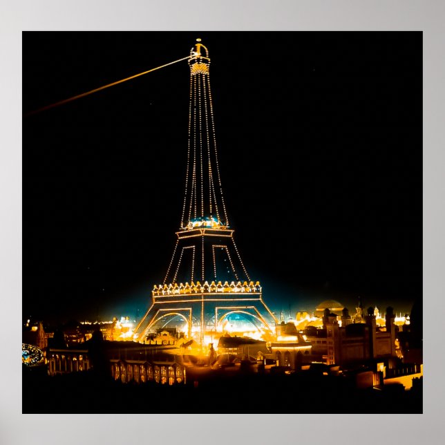 Eiffel Tower illuminated at 1900 Paris Exposition Poster (Front)