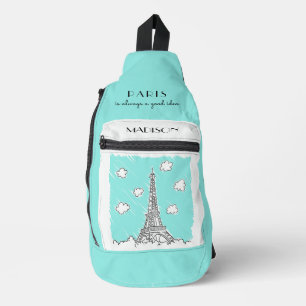Eiffel Tower Illustration custom name & text Sling Bag