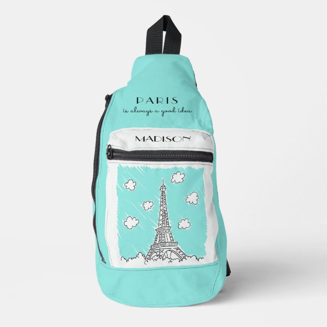 Eiffel Tower Illustration custom name & text Sling Bag (Front)