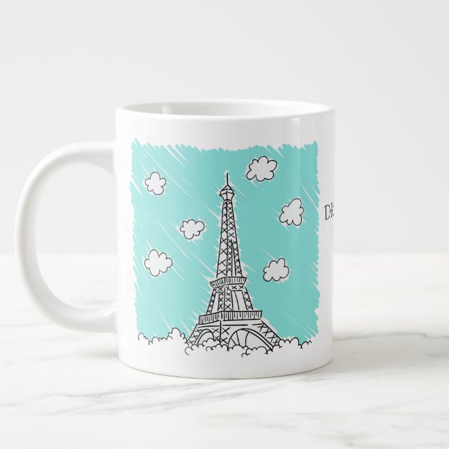 Eiffel Tower Illustration custom text jumbo mug (Left)