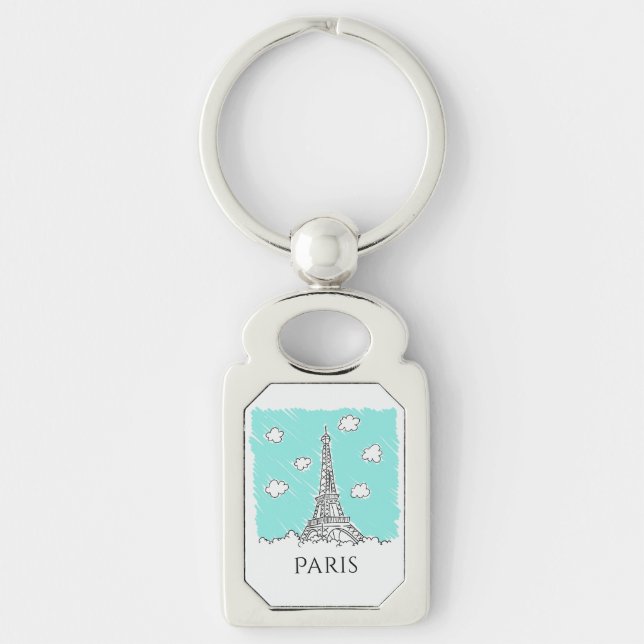 Eiffel Tower Illustration custom text key chain (Front)