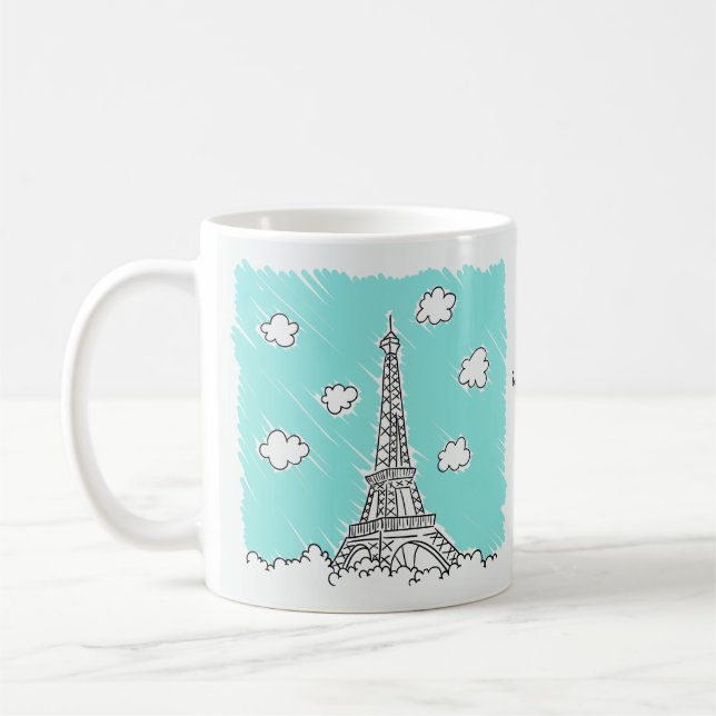 Eiffel Tower Illustration custom text mugs (Left)